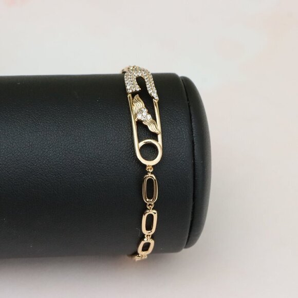 "Rose Gold Safety Pin Bracelet with Wing Detail, XPBL0781 - Picture 9 of 12